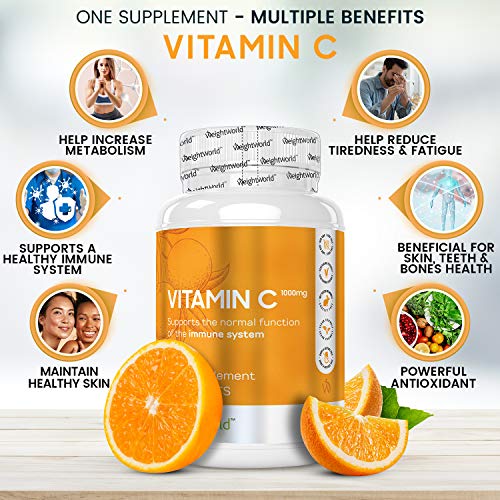 Vitamina C 1000mg Dosis Alta 180 Comprimidos - Mejora Sistema Inmunológico, Suplemento Antioxidante Natural Incrementa Energía, Vitamina C Pura De Ácido Ascórbico, Reduce Cansancio Y Fatiga Vegano