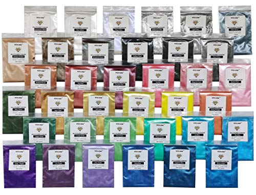VITARIE MICA - Juego de pigmentos en polvo - 36 colores metálicos para resina epoxi, fabricación de jabón, tinte de bomba de baño