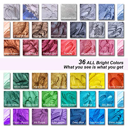 VITARIE MICA - Juego de pigmentos en polvo - 36 colores metálicos para resina epoxi, fabricación de jabón, tinte de bomba de baño