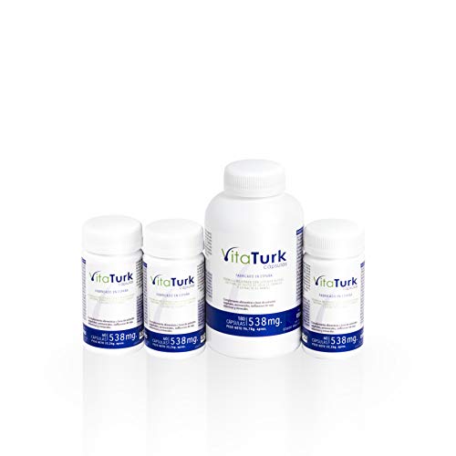 Vitaturk - 180 cap. Vitaminas Saw palmetto | Hombre y Mujer | Inhibidor de DHT causante alopecia androgenetica | Contiene Biotina, Zinc, Ginkgo biloba entre otros | FABRICADO EN ESPAÑA |