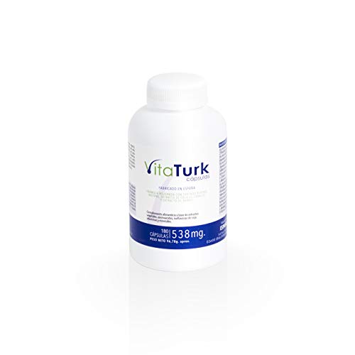 Vitaturk - 180 cap. Vitaminas Saw palmetto | Hombre y Mujer | Inhibidor de DHT causante alopecia androgenetica | Contiene Biotina, Zinc, Ginkgo biloba entre otros | FABRICADO EN ESPAÑA |