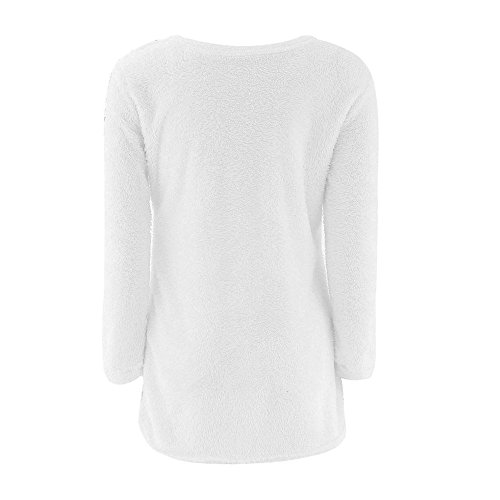 VJGOAL Mujer Otoño e Invierno Moda Casual Color sólido Manga Larga Suave y cómodo Felpa Cuello Redondo Jerseys Jumper Blusa(x-Large,Blanco)