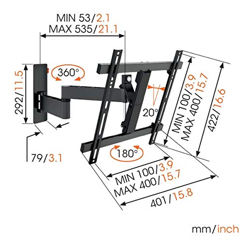 Vogel's WALL 3245 Negro, Soporte de pared para TV 32 - 55 Pulgadas, Inclinable y Giratorio 180º, Máx 20 kg y con sistema VESA máx. 400x400