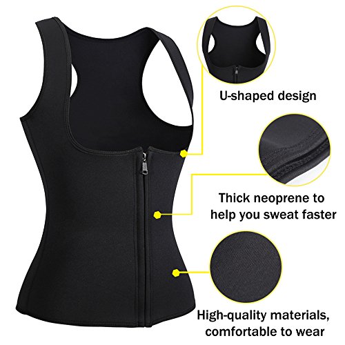 WABISABI DREAMS Chaleco Neopreno Sauna, Faja Adelgazante Mujer, Compresion Reductora para Conseguir una Sudoración efectiva para Deporte Fitness Negro (L)