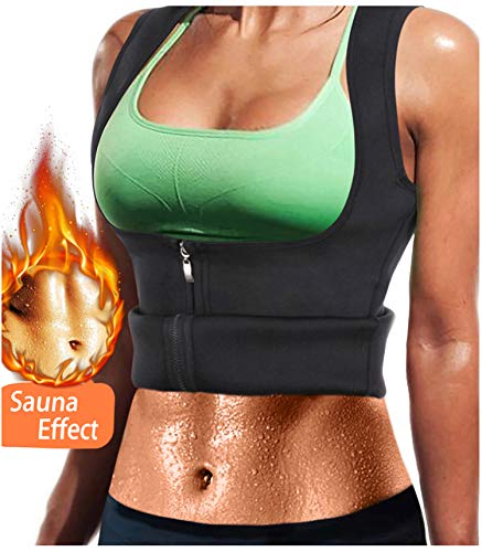 WABISABI DREAMS Chaleco Neopreno Sauna, Faja Adelgazante Mujer, Compresion Reductora para Conseguir una Sudoración efectiva para Deporte Fitness Negro (L)