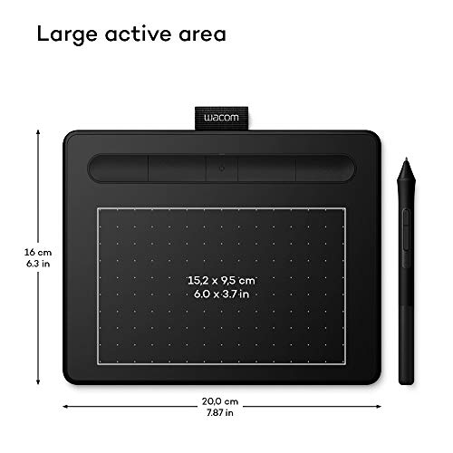 Wacom Intuos S Tableta Gráfica – Tableta Gráfica Portátil para pintar, dibujar, editar photos con 1 software creativo incluido para descargar, óptima para la educación en línea y el teletrabajo, negra