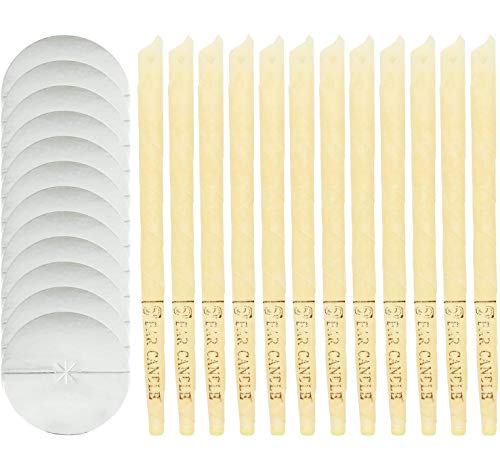 Wandefol 12pcs Velas para los Oídos, Velas de Oreja, Velas de Cera de Abeja para Oído, Velas de Cerumen de Abeja Orgánica Aromaterapia 100% Natural Reduce Tinnitus Cerumen con Discos de Protección