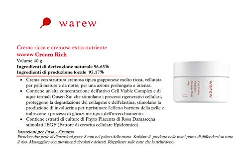 warew Cream Rich – Crema Facial Nutritiva con Extractos de Plantas Médicas Japonesas, Concentrated Deep Sea Water y Extracto de Granada, 100% Made in Japan, 40g