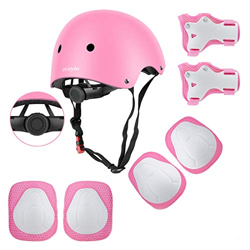 Wayin Casco Infantil, Protecciones Patines Niña Rodilleras y Cascos Ajustable Coderas para Patinar Bicicleta Monopatín (Rosa)