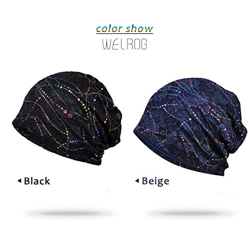 WELROG Sombrero de quimio Sombrero de Mujer Beanie Pañuelo de Cabeza Super Suave Slouchy Turbante Sombreros Envolturas para la Cabeza (Azul Marino/Negro)