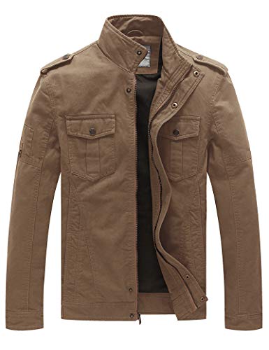 WenVen Chaqueta Entretiempo Casual Algodón Militar Hombre Caqui Small