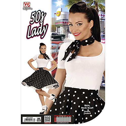 WIDMAN 50s Lady Disfraz Lunares falda y bufanda Set Adultas, Negro, Talla unica