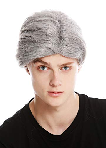 WIG ME UP- PW0174-ZA68E Peluca Hombre Corta Raya Carnaval Viejo Abuelo Gris Platino