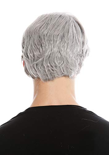 WIG ME UP- PW0174-ZA68E Peluca Hombre Corta Raya Carnaval Viejo Abuelo Gris Platino