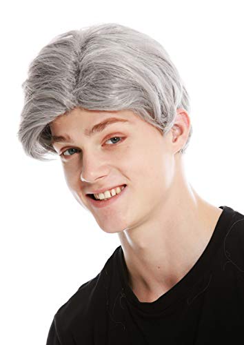 WIG ME UP- PW0174-ZA68E Peluca Hombre Corta Raya Carnaval Viejo Abuelo Gris Platino