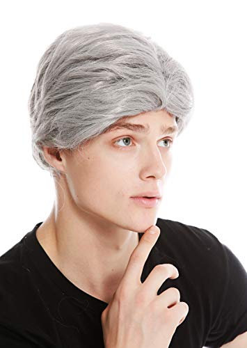 WIG ME UP- PW0174-ZA68E Peluca Hombre Corta Raya Carnaval Viejo Abuelo Gris Platino