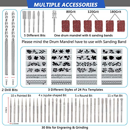 Winload 78 Pcs Kit de Herramientas de Grabado, Grabador para Tallar Metal, 52 Bits y 24 Plantilla de Pintura, Velocidad Variable Grabado Eléctrico Pluma para Metal Madera Joyería Vidrio Cerámica