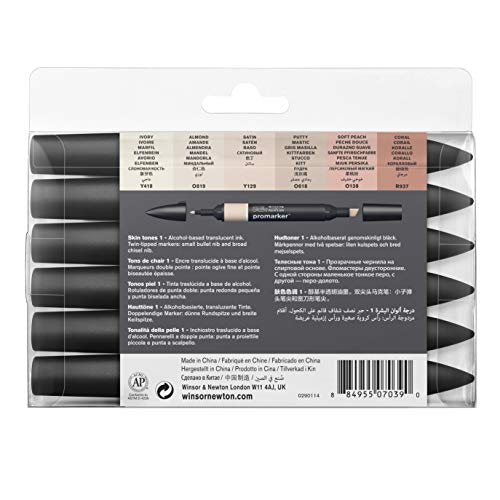 Winsor & Newton - Set de Rotuladores ProMarker, 6 Unidades, Tonos Carne 1