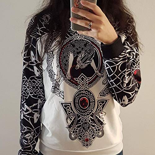 WLXW Camisa Vikinga Odin Pintada en 3D-Mitología Nórdica Amuleto Runa Tatuaje Hombres Sudaderas con Capucha Harajuku Moda Sudadera con Capucha Otoño Unisex,Negro,M