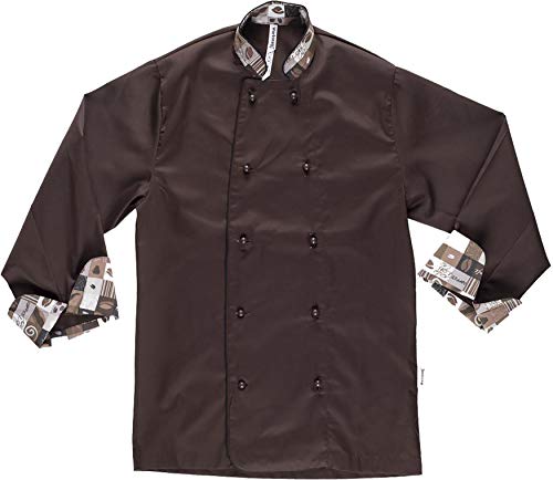 Work Team Chaqueta Cocinero con Botones de Seguridad, puños Combinado Estampado café. Hombre Marrã³n XL