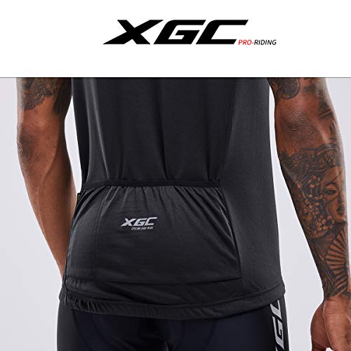 XGC - Maillot de ciclismo de manga corta para hombre con tejido transpirable de secado rápido, Primavera-Verano, Hombre, color Negro (, tamaño L