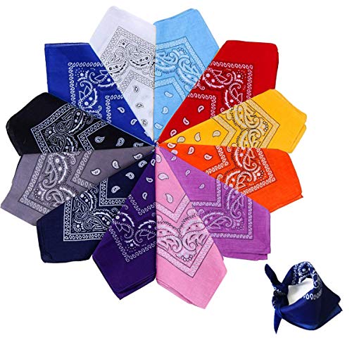 XUTONG 12 bandanas Rascado Pañuelo Unisex, Diadema para el cabello, Bufanda para el cuello Ciclismo Vaquero, Bandanas para hombres y mujeres