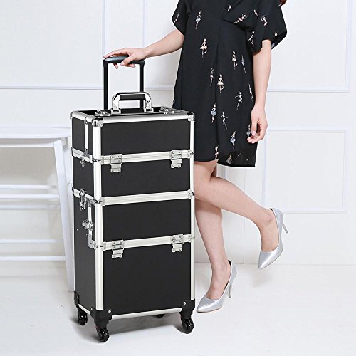 Yaheetech 3 en 1 Maleta de Maquillaje Estuche Cosmetico Maletín Maquillaje Profesional Trolley Beauty Case Negro