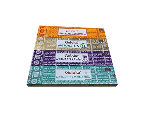 YesMandala Surtido Inciensos Goloka. Nag Champa - Nature´s Nest - Lavanda - Meditacion - 4 Cajas x 15g -