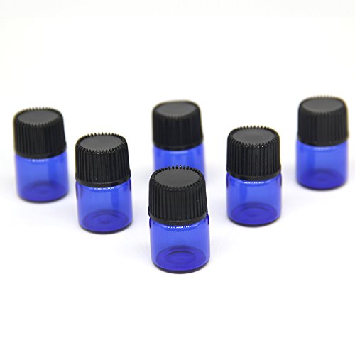 Yizhao Azul Botellas de Aceite esencial de Vidrio Vacías 1ml,con Reductor de Orificio y Tapa,Para Aceites Esenciales, E-Líquidos,Aromaterapia,Perfumes,Masajes,Laboratorio de Química – 36 Pcs