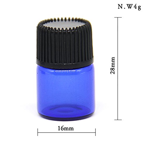 Yizhao Azul Botellas de Aceite esencial de Vidrio Vacías 1ml,con Reductor de Orificio y Tapa,Para Aceites Esenciales, E-Líquidos,Aromaterapia,Perfumes,Masajes,Laboratorio de Química – 36 Pcs