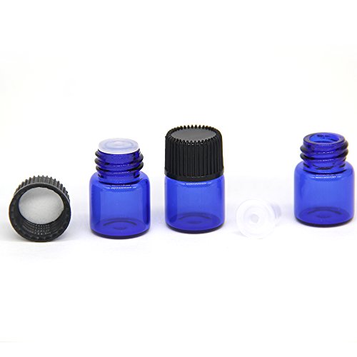 Yizhao Azul Botellas de Aceite esencial de Vidrio Vacías 2ml,con Reductor de Orificio y Tapa,Para Aceites Esenciales, E-Líquidos,Aromaterapia,Perfumes,Masajes,Laboratorio de Química – 36 Pcs