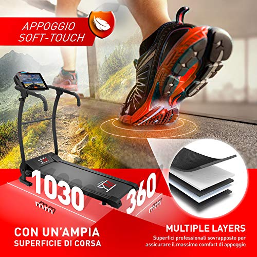 YM INTA DE CORRER ELÉCTRICA PLEGABLE 1HP (2,5HP PEAK) 10 KM/H, SENSOR CARDÍACO, APLICACIÓN DE ENTRENAMIENTO Y MULTIJUGADOR KINOMAP, 12 PROGRAMAS, LUBRICACIÓN AUTOMÁTICA, LLAVES EN EL MANILLAR.