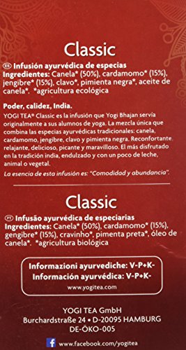 Yogi Tea Infusión de Hierbas Classic, pack de 3 x 17 bolsitas