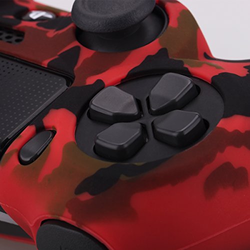 YoRHa Transferencia de agua camuflaje de impresión silicona caso piel Fundas protectores cubierta para Sony PS4/slim/Pro Mando x 2(rojo + azul) Con PRO los puños pulgar thumb gripsx 8