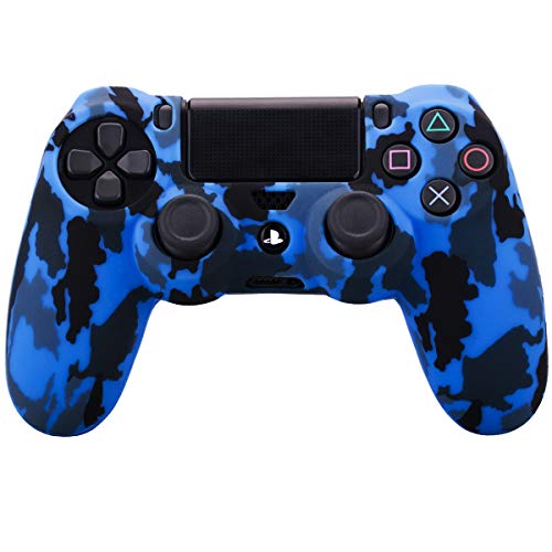 YoRHa Transferencia de agua camuflaje de impresión silicona caso piel Fundas protectores cubierta para Sony PS4/slim/Pro Mando x 2(rojo + azul) Con PRO los puños pulgar thumb gripsx 8