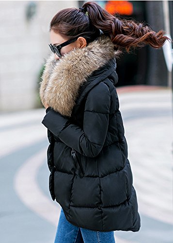 YOUJIA Mujer Casual Espesar Cálido Invierno Abrigo Acolchado Chaquetas con Capucha de Piel Sintética (Negro, 2XL)
