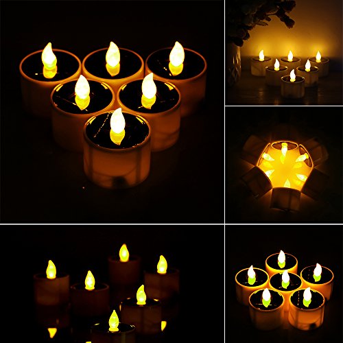 Youool 6PCS Velas Forma Energía Solar Luz LED Electrónica sin llama al aire libre Jardín Decoración Bombilla