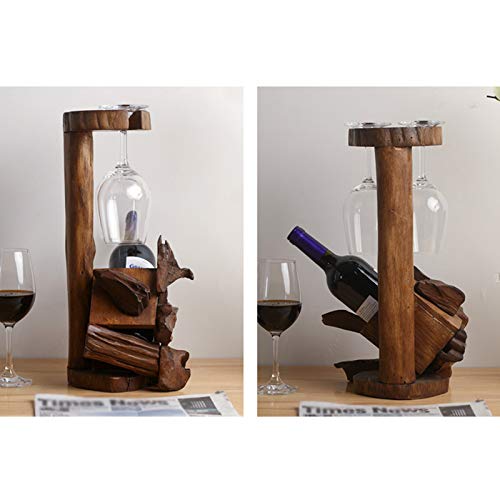 YQJ Soporte para Botellas De Vino En Forma De Madera Natural para Encimera De Pie con Soporte De Vidrio, Completamente Ensamblado para Bar, Restaurante, Cocina,for 1 Bottle & 2 Glasses