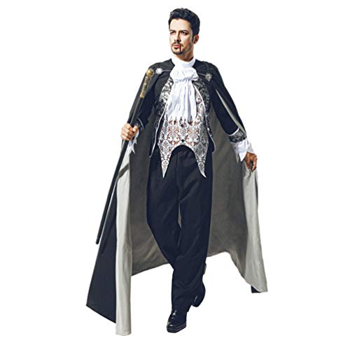 YuanDian Halloween Hombre Disfraces De Vampiro Dracula Capa Pantalones Conjuntos Terror Faciles Gótico Traje De Vampiro Maquillaje Disfraces Carnaval 4# Vampiro Negro Plateado 185