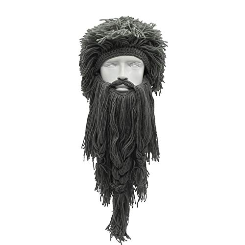 Yvnnelee Peluca Creativa de Halloween Vikingo Gran Barba Larga Sombrero de Lana Mascarilla Gorro para Hombres Mujeres Otoño e Invierno Cálido y Divertido Gorra de esquí