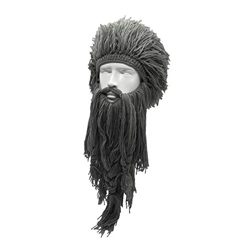 Yvnnelee Peluca Creativa de Halloween Vikingo Gran Barba Larga Sombrero de Lana Mascarilla Gorro para Hombres Mujeres Otoño e Invierno Cálido y Divertido Gorra de esquí