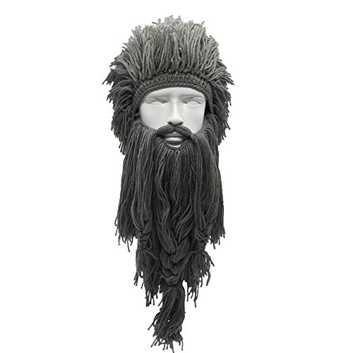 Yvnnelee Peluca Creativa de Halloween Vikingo Gran Barba Larga Sombrero de Lana Mascarilla Gorro para Hombres Mujeres Otoño e Invierno Cálido y Divertido Gorra de esquí