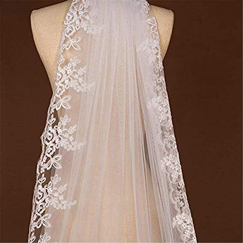 YXYY 1T Elegante Velo de Novia de Marfil Blancos, Edge Apliques con el Peine Accesorios de Boda Catedral 3M arrastrarse Largo del Velo de Encaje 118inche 93 (Color : White)