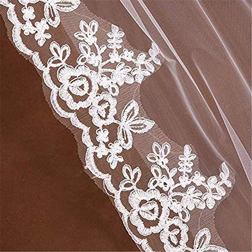 YXYY 1T Elegante Velo de Novia de Marfil Blancos, Edge Apliques con el Peine Accesorios de Boda Catedral 3M arrastrarse Largo del Velo de Encaje 118inche 93 (Color : White)