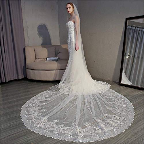 YXYY 1T Velo de Novia Velos Catedral Suave Tul con Lentejuelas Apliques Peine, del Borde del cordón de Accesorios Elegante Boda 137,8 En (350 cm) 93