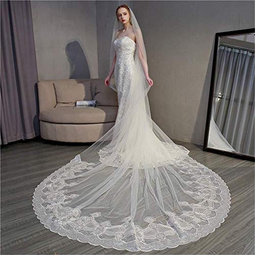 YXYY 1T Velo de Novia Velos Catedral Suave Tul con Lentejuelas Apliques Peine, del Borde del cordón de Accesorios Elegante Boda 137,8 En (350 cm) 93