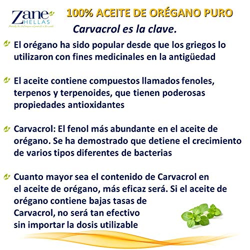 Zane Hellas 100% Aceite de orégano sin diluir.Aceite Esencial de orégano Griego Puro.86% Min Carvacrol.129mg de Carvacrol por porción.Probablemente el Mejor Aceite de orégano del Mundo.30ml