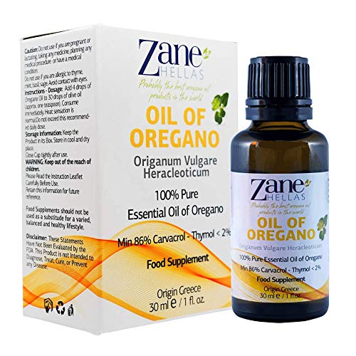 Zane Hellas 100% Aceite de orégano sin diluir.Aceite Esencial de orégano Griego Puro.86% Min Carvacrol.129mg de Carvacrol por porción.Probablemente el Mejor Aceite de orégano del Mundo.30ml