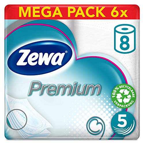 Zewa Papel Higiénico Premium, 5 capas, 6 x 8 unidades)