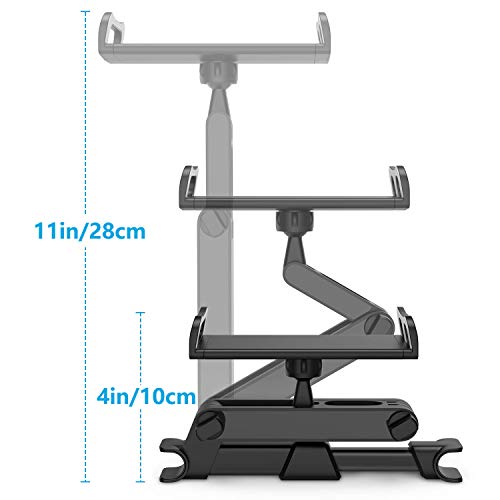 Zommuei Soporte Tablet Coche, Soporte Reposacabezas Asiento Trasero para automóvil 360° Rotación Soporte de Montaje Extensible para iPad Air Mini 2 3 4, Pad 2018 Pro 9.7, 10.5, Tableta de 4.6-10.6in